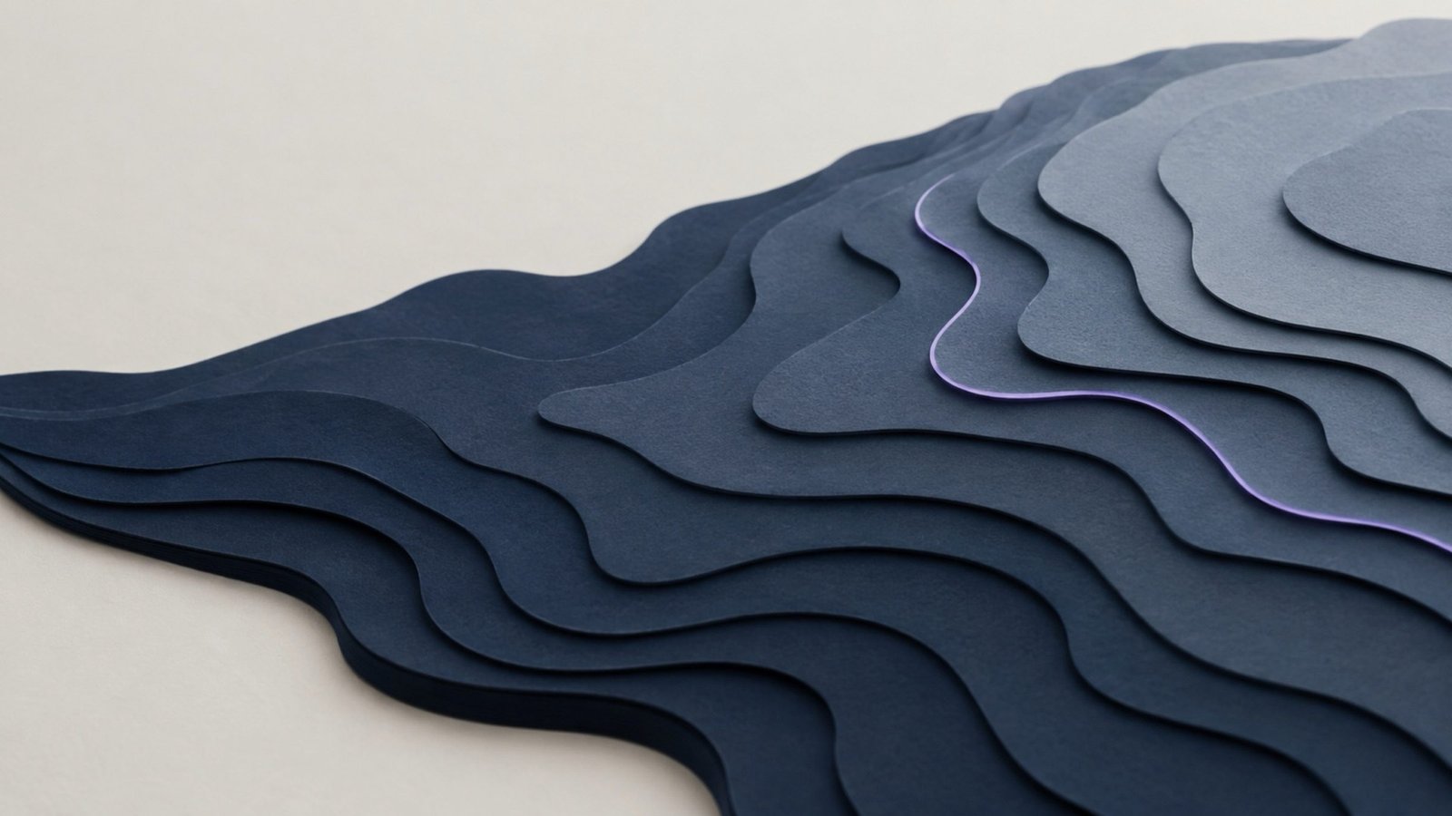 Layered navy contour art rising out of a pale ground — readiness giving way to complexity, echoing the ARC framework.